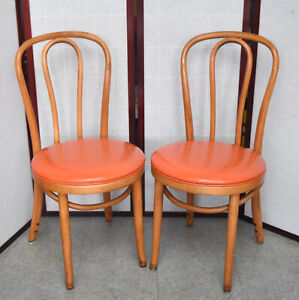 2 Vintage Thonet Bentwood Parlor Cafe Ice Cream Chairs Orange Naugahyde Seat 2