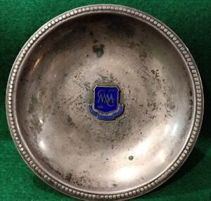 Vintage Sterling Silver Nut Dish With Enamel Plaque Engraved 1961 105g