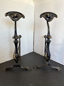 Vintage Brass Fireplace Andirons Firedogs Pair Set 15 Tall W Tonks And Sons 