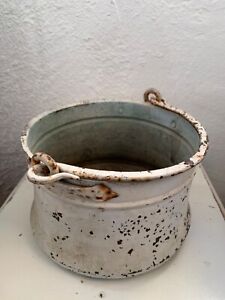 Vintage Old Metal Farmhouse Bucket Pail Rusty Patina Planter Chippy Shabby Chic