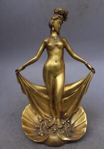 10 Old China Brass Sexy Beauty Belle Beautiful Women Bathing Bath Statue Sl