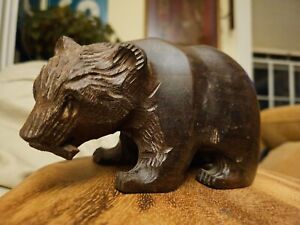 Antique Japanese Hand Carved Wooden Bear Brown 5x3