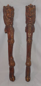 Set Of 2 Antique Wooden Hand Carved Table Legs With Angelic Faces 21 5 