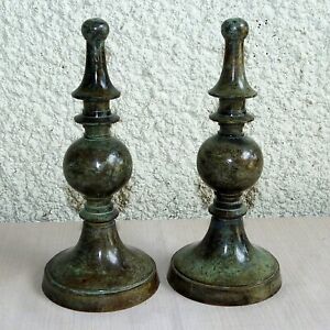 Pair Of 9 X 4 Solid Brass Architectural Staircase Gate Post Bed Finials