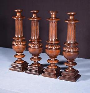 15 Set Of Four French Antique Solid Walnut Wood Support Posts Pillars