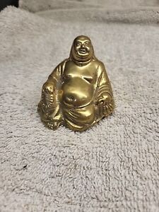 Solid Brass Laughing Buddha Considered A Sign Of Prosperity Figurine 2 Vintage