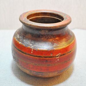 Original Old Antique Hand Carved Lacquer Painted Wooden Water Drinking Pot Lota