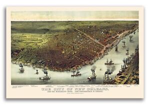 1885 New Orleans Louisiana Vintage Old Panoramic City Map 16x24