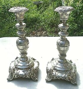 Ornate Antique Pair Sterling Silver Candlesticks