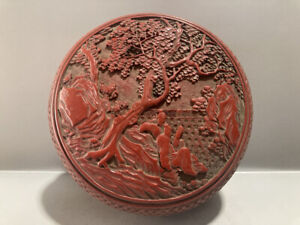 Chinese Lacquerware Hand Carved Exquisite Landscape Figure Boxes 19865