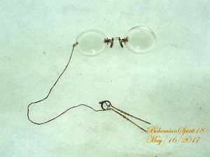 Antique Pince Nez By Hold Surs Gold Filled Eyeglasses With Chain Hairpin