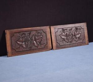 French Antique Hand Carved Architectural Panels Solid Oak Wood Salvage