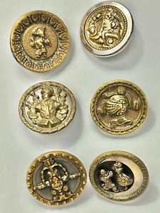 6 Sm Antique Brass Picture Buttons 4732