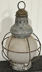 Antique Perko Perkins Ships Signal Lantern Onion 8 Frosted Globe 16 5 Tall