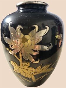 Vintage Japanese Mixed Metal Chrysanthemum Vase Nice Condition