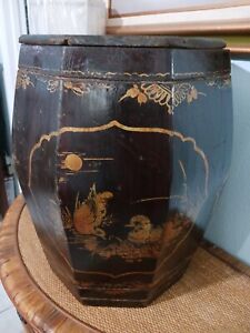Antique Chinese Wooden Rice Barrel With Lid