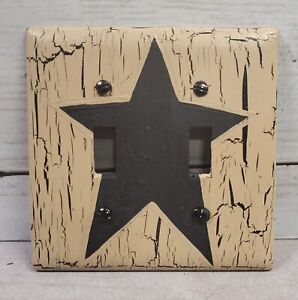 Primitive Crackle Tan Black Star Double Switch Plate Country Decor