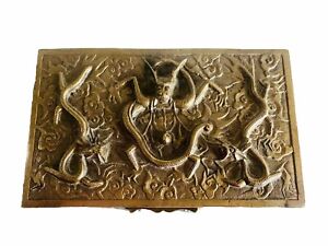 Bronze Wood Lined Cigarette Or Trinket Box Embellished With Chilong Dragons