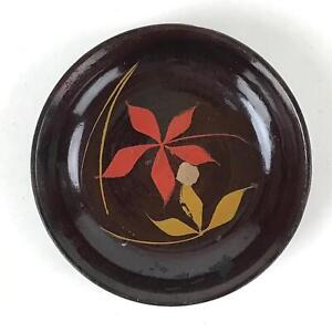 Japanese Lacquered Wooden Small Plate Mamezara Vtg Dish Round Brown Leaves L99