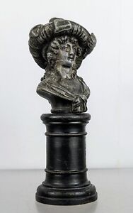 Antique Vintage Spelter Lady Figural Bust Wood Base Neoclassical Art Nouveau