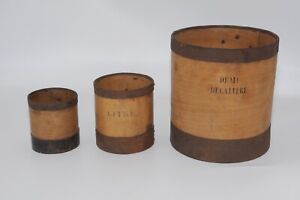 Rare Paris Vintage French Wooden Grain Drum Litre Measure 3 Piece Set Savoye 