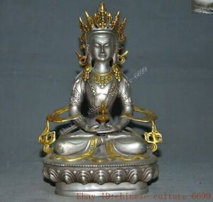 Tibet Buddhism Tibetan Silver Gilt Kwan Yin Guanyin Goddess White Tarai Statue