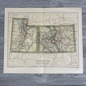 1891 Antique Vtg Map Population Table Utah Colorado Dodd Mead Co Railroads