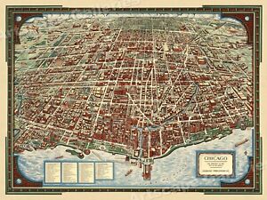 1938 Chicago Historic Vintage Style Pictorial Wall Map 24x32