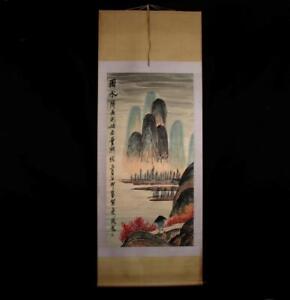 Qi Baishi Signed Old Chinese Hand Painted Scroll W Hills