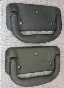 2 Old Tool Box Drop Handles Pulls Industrial Army Green Vintage 1960 Light Rust