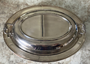 Vintage Silver Plated Covered Oval 2 Piece Serving Dish With Handles