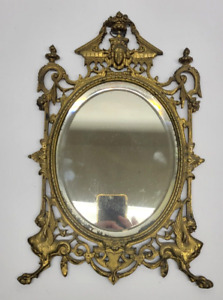 Vintage French Beveled Glass Vanity Mirror Brass Art Nouveau With Griffins