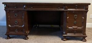 Antique Executive Desk Beautifully Solid Wood Ornate