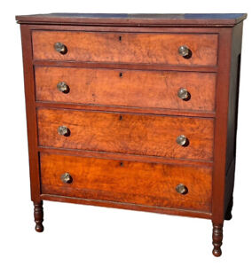 1820 Birdseye Maple Cherry Sheraton Federal Chest Of Drawers Dresser