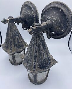 1920s Hammered Witch Hat Arts Crafts Mission Bungalow Outdoor Sconce Lights