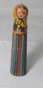 Russian Woman Painted Wood Needle Case Antique C1800 S