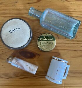 Antique Quack Medicine Apothecary Bottle Jar Tin Druggist Vial Vintage Ointment