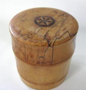 Antique Treen Ware Spalted Maple Parquetry Inlay Spice Trinket Box Turned Wood