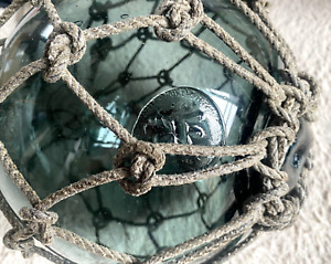 Rare Ff Mark Antique Japanese Glass Fishing Float Dark Blue 9 8 Net