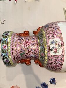 Traditional Mid Century Large Japanese Famille Pink Rose Porcelain Bonzai Vases