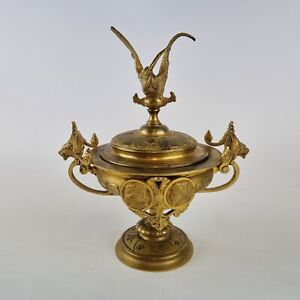 Antique French Ormolu Bronze Compote Cover Bird Finial Portrait Medallions