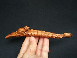 Collection Chinese Boxwood Wood Hand Carving Lovely Frog Lotus Leaf Spoon L 7 8 