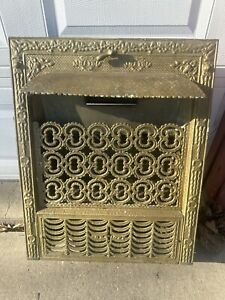 19th Century Original Salvaged Chicago Residential Fireplace Lion Gas Grate 