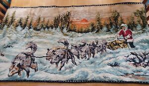 Vintage Alaska Dog Sled Run Iditarod Velvet Wall Tapestry Hanging 19x39 Rug