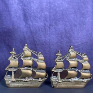 Antique Art Deco Pair Metal Galleons Pirate Ship Bookends