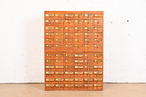 Mid Century Modern Oak 72 Drawer Library Card Catalog Cabinet Circa 1950s