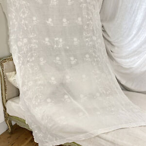 84x48 Tambour Unique Handmade Cornely Antique Lace Curtain Drape Chateau Bed Wh