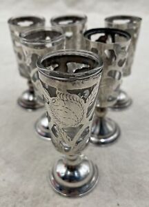 Vintage Sterling Silver Cordial Shot Glass Set Of 6 Roses 925