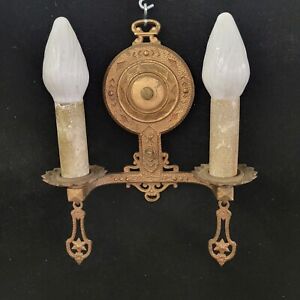 Art Deco Double Candle Wall Sconce Light Brass Color All Original 1920 S 30 S