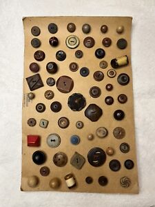 Antique Vtg Estate Collection Carded 64 Buttons Carved Wood